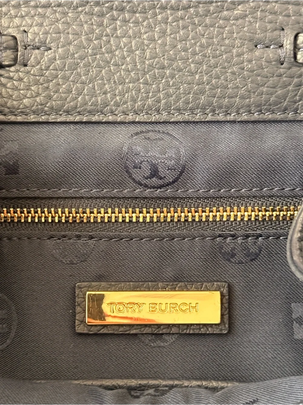 Tory Burch Dark Navy Pebbled Leather Tassel Backpack